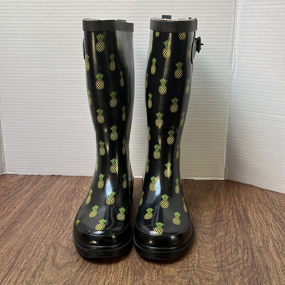 Chooka Women’s Black Pineapple Topic Rubber Rain Boots Size 6 - Picture 5 of 17
